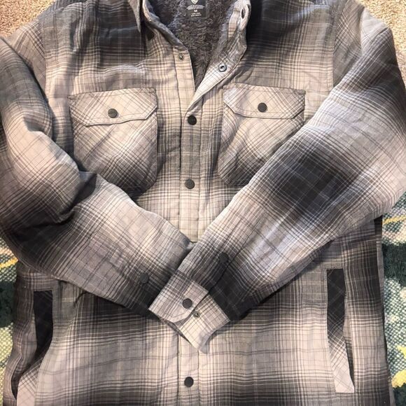 Kuhl Joyryder Line Flannel Shirt Black Sand Size Medium Fleece Lined - Picture 5 of 8